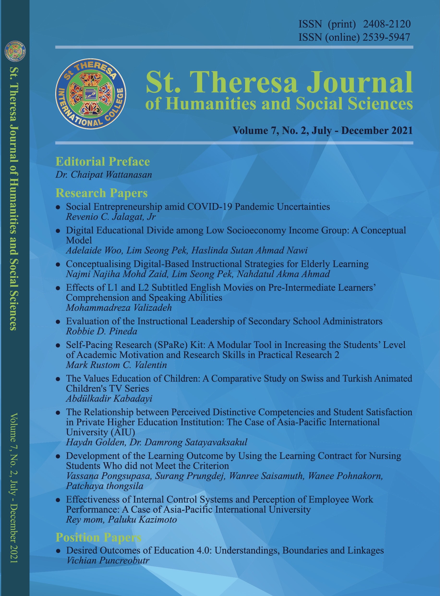 					View Vol. 7 No. 2 (2021): St. Theresa Journal of Humanities and Social Sciences
				